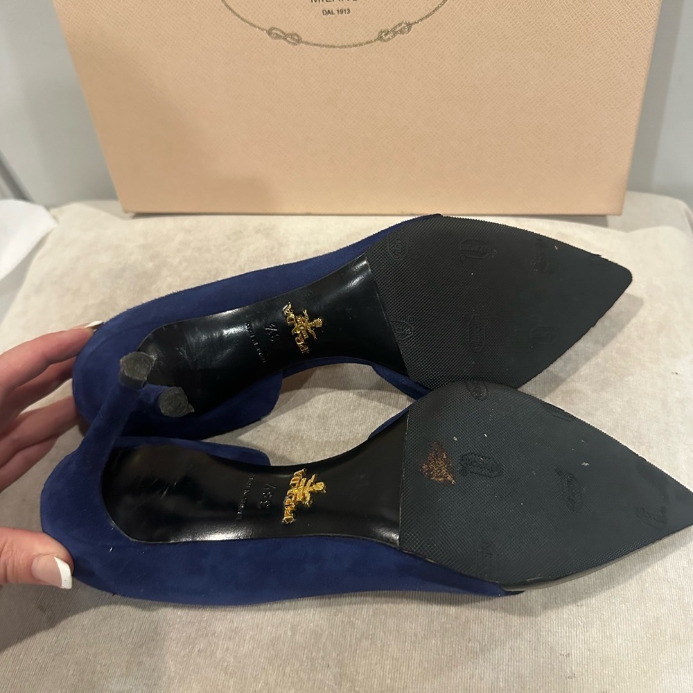 Prada Navy Suede and Black Patent Pointed-Toe Pump - Picture 10 of 14